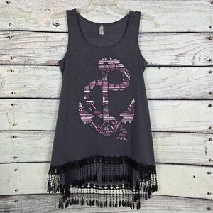 Vanity Gray Anchor Fringe Tank Top Size S